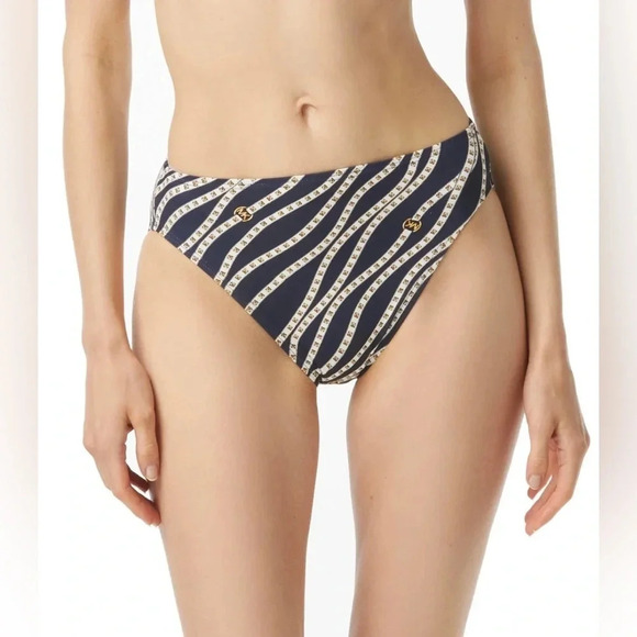 Michael Kors Solid Deep V Crop Bikini Top Large Navy Blue and Bottom Size Large - Picture 6 of 10